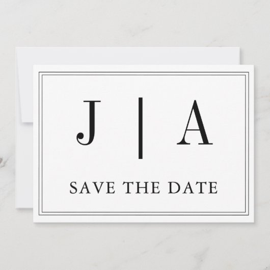 Zwart-wit monogram Modern Simple Wedding Save The Date (Voorkant)