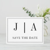 Zwart-wit monogram Modern Simple Wedding Save The Date (Staand voorkant)