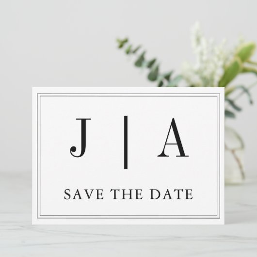 Zwart-wit monogram Modern Simple Wedding Save The Date (Staand voorkant)