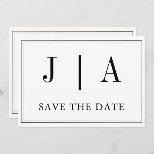 Zwart-wit monogram Modern Simple Wedding Save The Date (Voorkant / Achterkant)