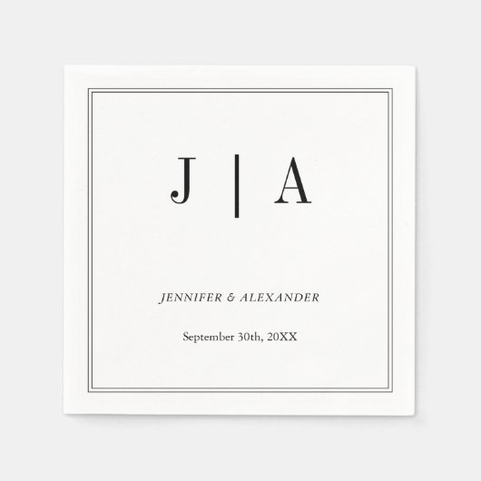 Zwart-wit monogram Modern Simple Wedding Servet (Voorkant)