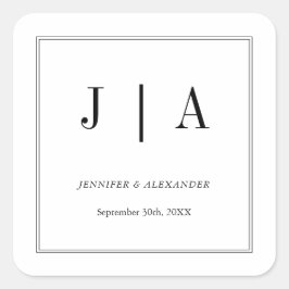 Zwart-wit monogram Modern Simple Wedding Vierkante Sticker
