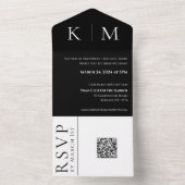 Zwart-wit-Monogram-Modern-Wedding- All In One Uitnodiging (Binnen)