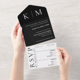 Zwart-wit-Monogram-Modern-Wedding- All In One Uitnodiging