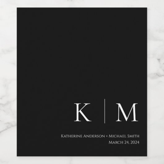 Zwart-wit-Monogram-moderne bruiloft- Wijn Etiket (Enkel label)