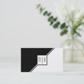 Zwart-wit monogram moderne geometrische visitekaartje (Staand voorkant)