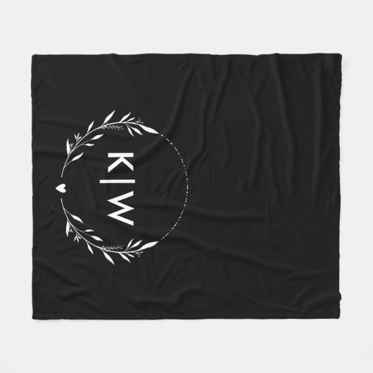 Zwart-Wit | Monogram moderne Initialen Fleece Deken (Voorkant (Horizontaal))