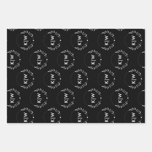 Zwart-Wit | Monogram moderne Initialen Inpakpapier Vel (Voorkant 2)