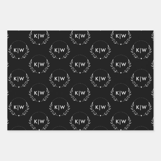 Zwart-Wit | Monogram moderne Initialen Inpakpapier Vel (Voorkant)