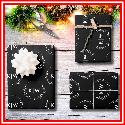 Zwart-Wit | Monogram moderne Initialen Inpakpapier Vel