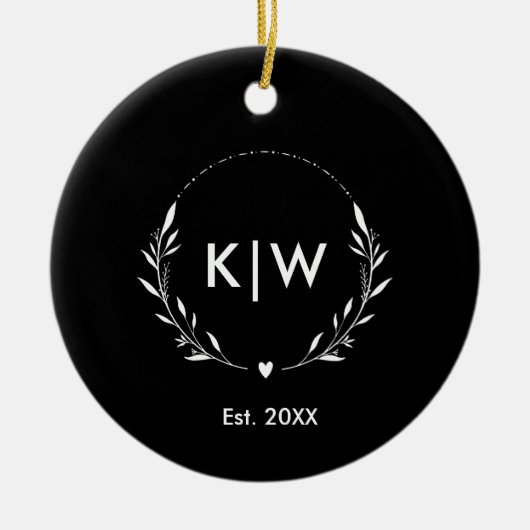 Zwart-Wit | Monogram moderne Initialen Keramisch Ornament (Voorkant)