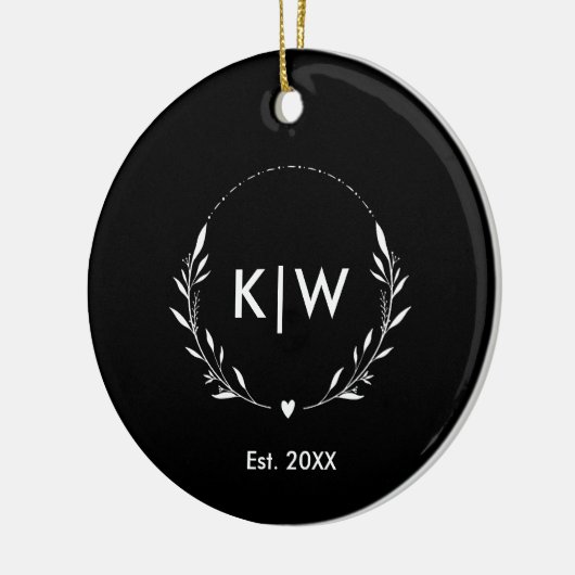Zwart-Wit | Monogram moderne Initialen Keramisch Ornament (Links)