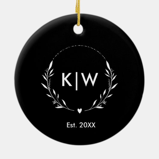 Zwart-Wit | Monogram moderne Initialen Keramisch Ornament (Achterkant)