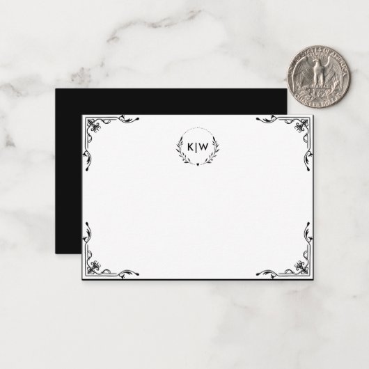 Zwart-Wit | Monogram moderne Initialen Notitiekaartje (Voorkant / Achterkant in situ)