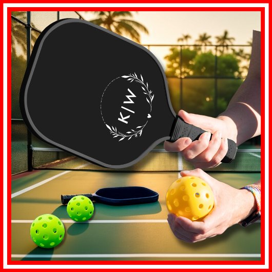 Zwart-Wit | Monogram moderne Initialen Pickleball Paddle