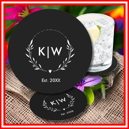 Zwart-Wit | Monogram moderne Initialen Ronde Kartonnen Onderzetter