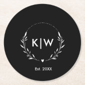 Zwart-Wit | Monogram moderne Initialen Ronde Kartonnen Onderzetter (Voorkant)