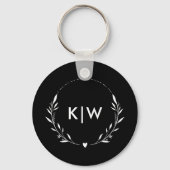 Zwart-Wit | Monogram moderne Initialen Sleutelhanger (Voorkant)