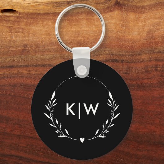 Zwart-Wit | Monogram moderne Initialen Sleutelhanger (Voorkant)