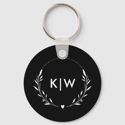 Zwart-Wit | Monogram moderne Initialen Sleutelhanger (Achterkant)