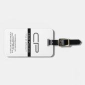 Zwart Wit Monogram Naam Adres Details Bagagelabel (Voorkant horizontaal)