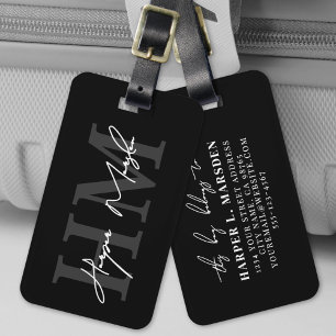 Zwart Wit Monogram Naam Bagagelabel