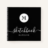 Zwart Wit Monogram Naam Eenvoudig Modern Schetsboe Notitieboek (Voorkant)
