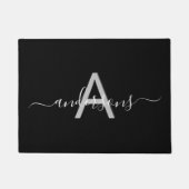 Zwart wit monogram naam elegant deurmat (Voorkant)