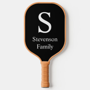 Zwart-wit monogram naam Familie Persoonlijk Pic Pickleball Paddle