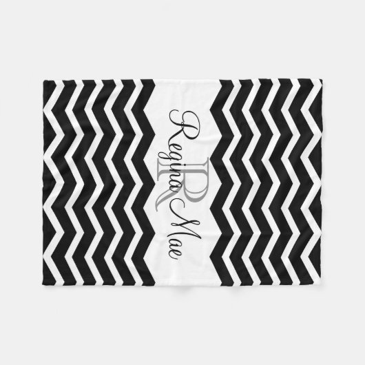Zwart-wit Monogram Naam Keepsake Chevron Fleece Deken (Voorkant (Horizontaal))