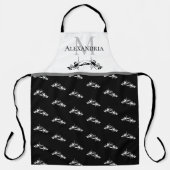 Zwart wit monogram Naam Lobster Pattern Schort (Voorkant)