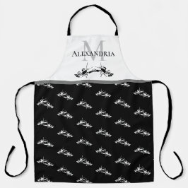 Zwart wit monogram Naam Lobster Pattern Schort