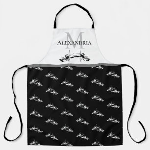 Zwart wit monogram Naam Lobster Pattern Schort