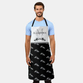 Zwart wit monogram Naam Lobster Pattern Schort (Gedragen)