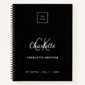 Zwart wit monogram naam logo bedrijf notitieboek (Voorkant)