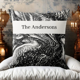 Zwart wit monogram naam marmeren abstracte lijn ku kussen