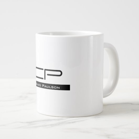 Zwart Wit Monogram Naam Modern Eenvoudig Grote Koffiekop (Voorkant rechts)