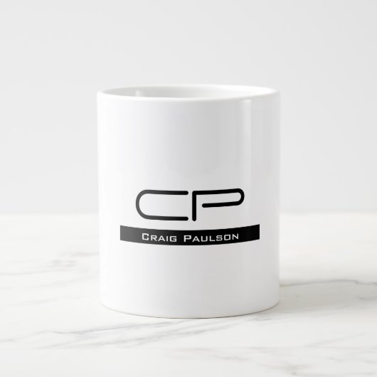 Zwart Wit Monogram Naam Modern Eenvoudig Grote Koffiekop (Voorkant)