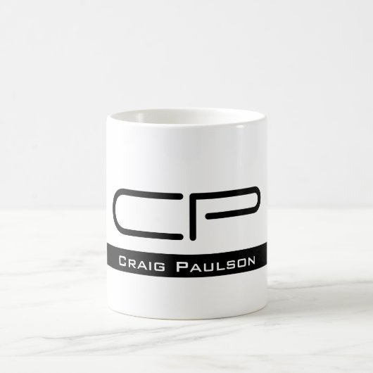 Zwart Wit Monogram Naam Modern Eenvoudig Koffiemok (Center)