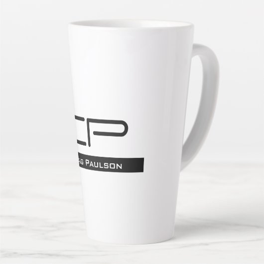 Zwart Wit Monogram Naam Modern Eenvoudig Latte Mok (Rechterhoek)
