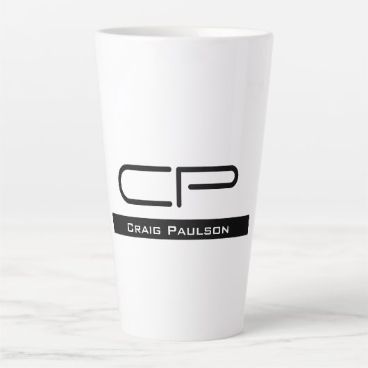 Zwart Wit Monogram Naam Modern Eenvoudig Latte Mok (Voorkant)