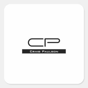 Zwart Wit Monogram Naam Modern Eenvoudig Vierkante Sticker
