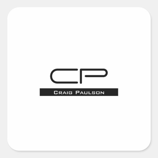 Zwart Wit Monogram Naam Modern Eenvoudig Vierkante Sticker (Voorkant)