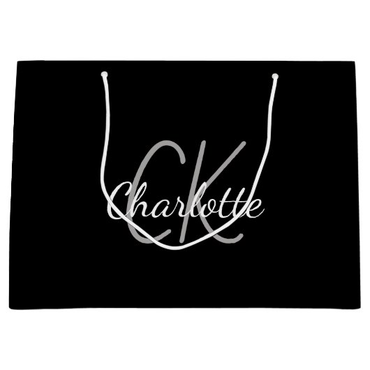Zwart wit monogram naam modern elegant  groot cadeauzakje (Voorkant)