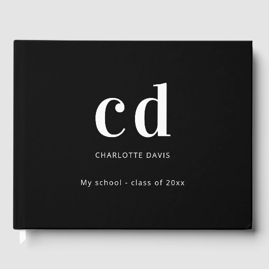 Zwart wit monogram naam modern minimalistisch gastenboek (Voorkant)