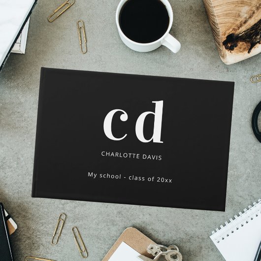 Zwart wit monogram naam modern minimalistisch gastenboek