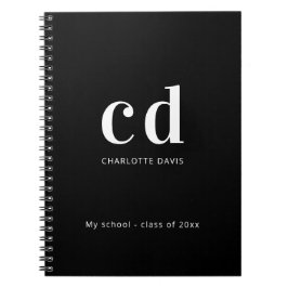 Zwart wit monogram naam modern minimalistisch notitieboek
