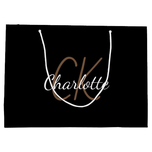 Zwart wit monogram naam script modern elegant groot cadeauzakje (Achterkant)