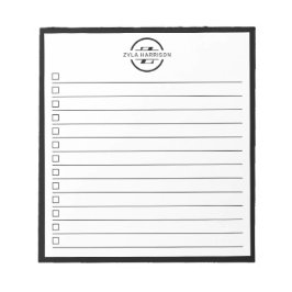 Zwart Wit Monogram Naam Takenlijst 5.5" x 6" Notitieblok