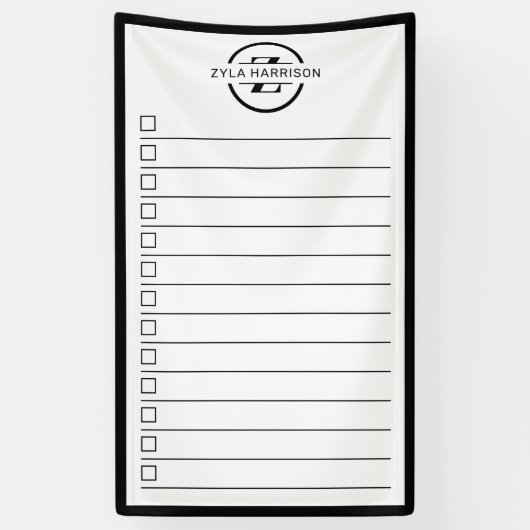 Zwart Wit Monogram Naam Takenlijst Afwisbaar Spandoek (Verticaal)